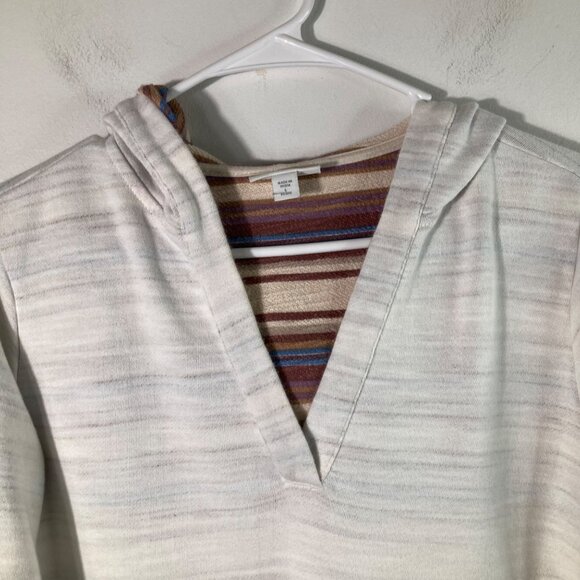 Womens Pure Jill V Neck Hoodie White Gray Striped Inner Brown Blue L Cotton Kang - Picture 4 of 9